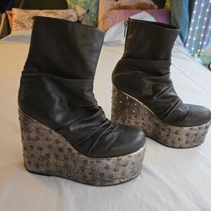 Current Mood Dolls Kill Garageland Black Boots Studded Silver Platform NAT1